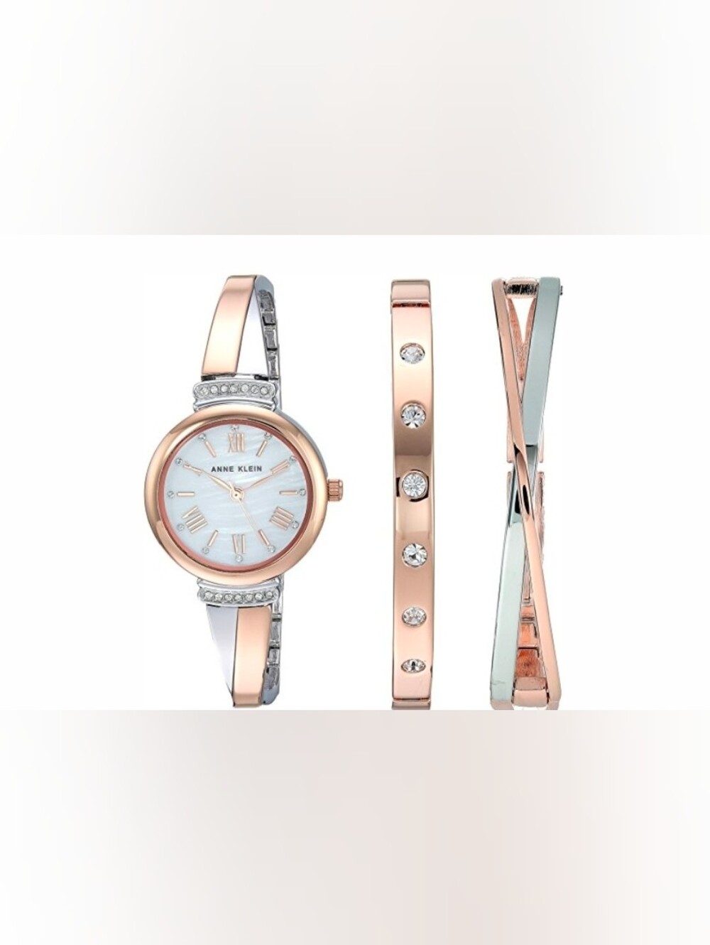 Anne Klein Women's Crystal Two-Tone Bangle Watch Set, NWT